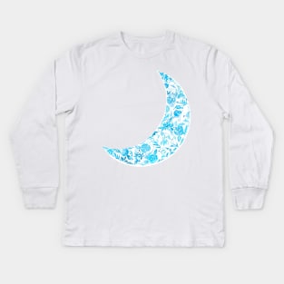 blue floral moon Kids Long Sleeve T-Shirt